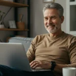 Empreendedor maduro trabalhando com negócios digitais em casa usando laptop