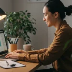 Pessoa trabalhando com laptop em casa para gerar renda extra online