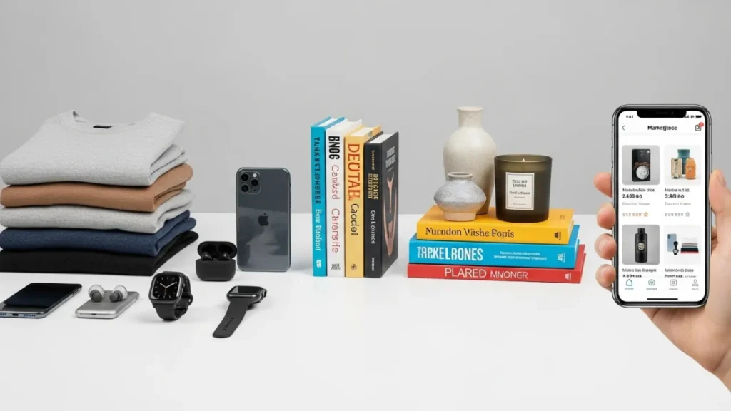 Produtos organizados para vendas online em marketplaces digitais