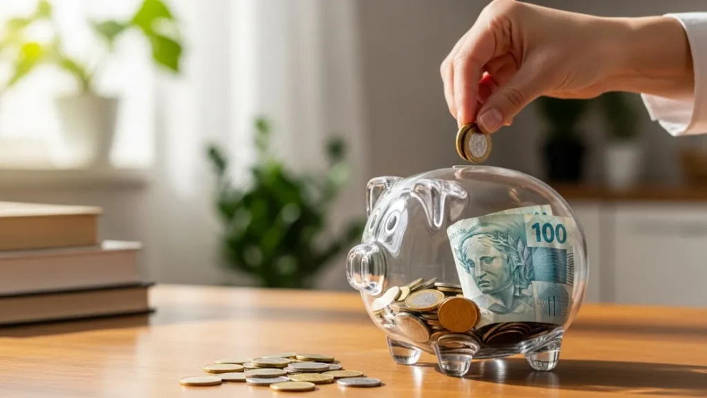 Cofrinho com dinheiro representando reserva de emergência e poupança para evitar novas dívidas e manter estabilidade financeira