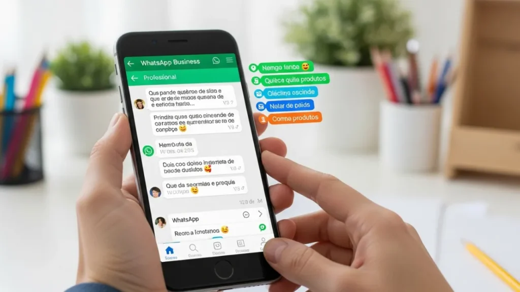 Conversa profissional de atendimento ao cliente pelo WhatsApp Business com etiquetas coloridas