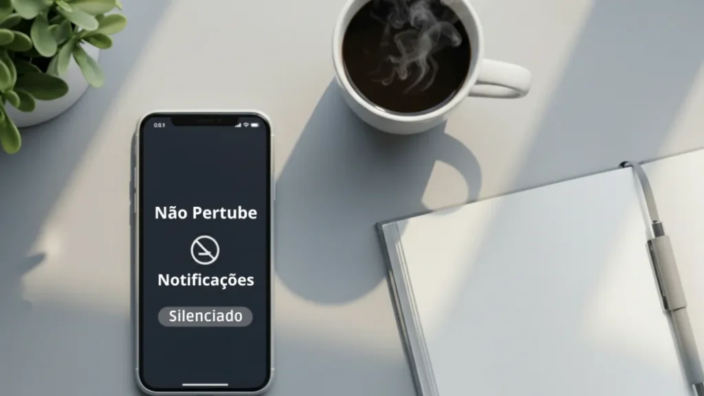 Celular configurado no modo não perturbe para evitar distrações e aumentar produtividade digital