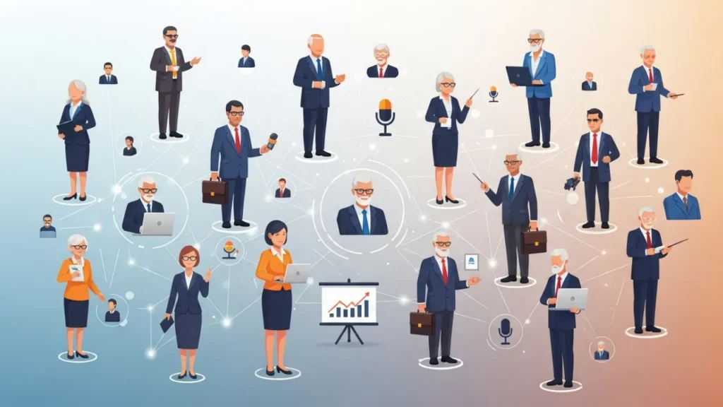 Rede de contatos profissionais ilustrando networking e conexões no LinkedIn para crescimento de carreira