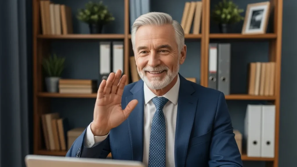 Profissional maduro fazendo networking online através de videochamada