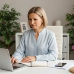 Pessoa trabalhando de forma organizada com ferramentas de produtividade digital em home office