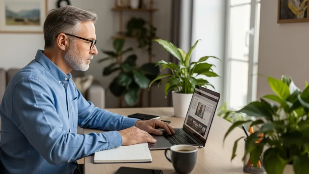 Profissional maduro fazendo curso online - atualização profissional e aprendizado contínuo após os 40