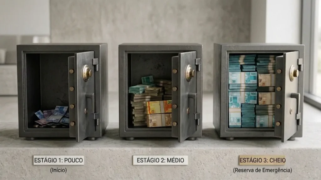 Reserva de emergência crescendo gradualmente como parte da poupança inteligente