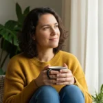 Pessoa madura praticando inteligência emocional após os 40 anos em momento de reflexão tranquila.